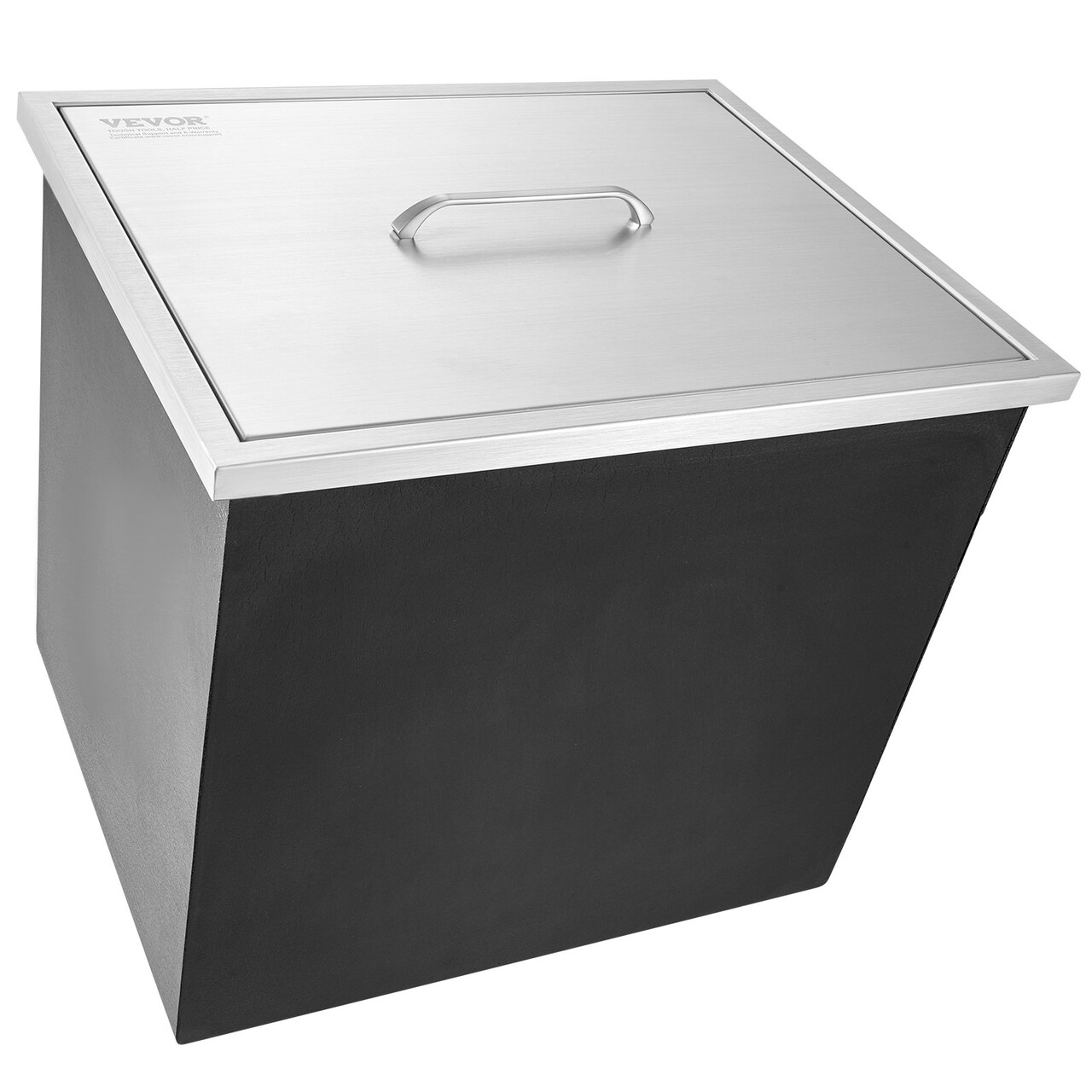 Black-Silver Stainless Steel Drop-In Ice Bin with Drain & Lid